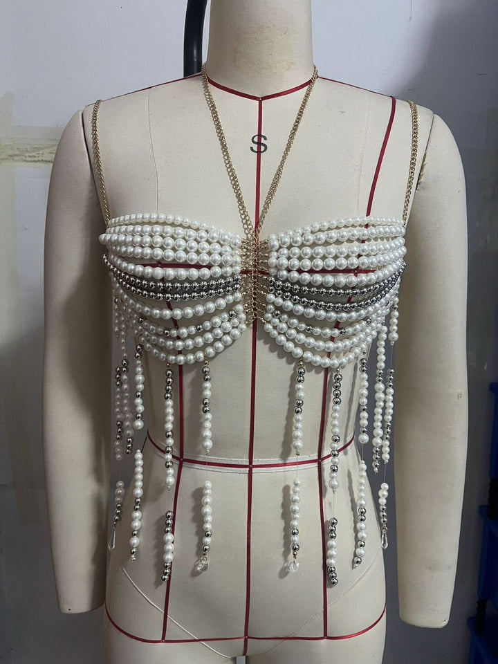 Halter metal chain beaded backless top  | Festival Outfits Women