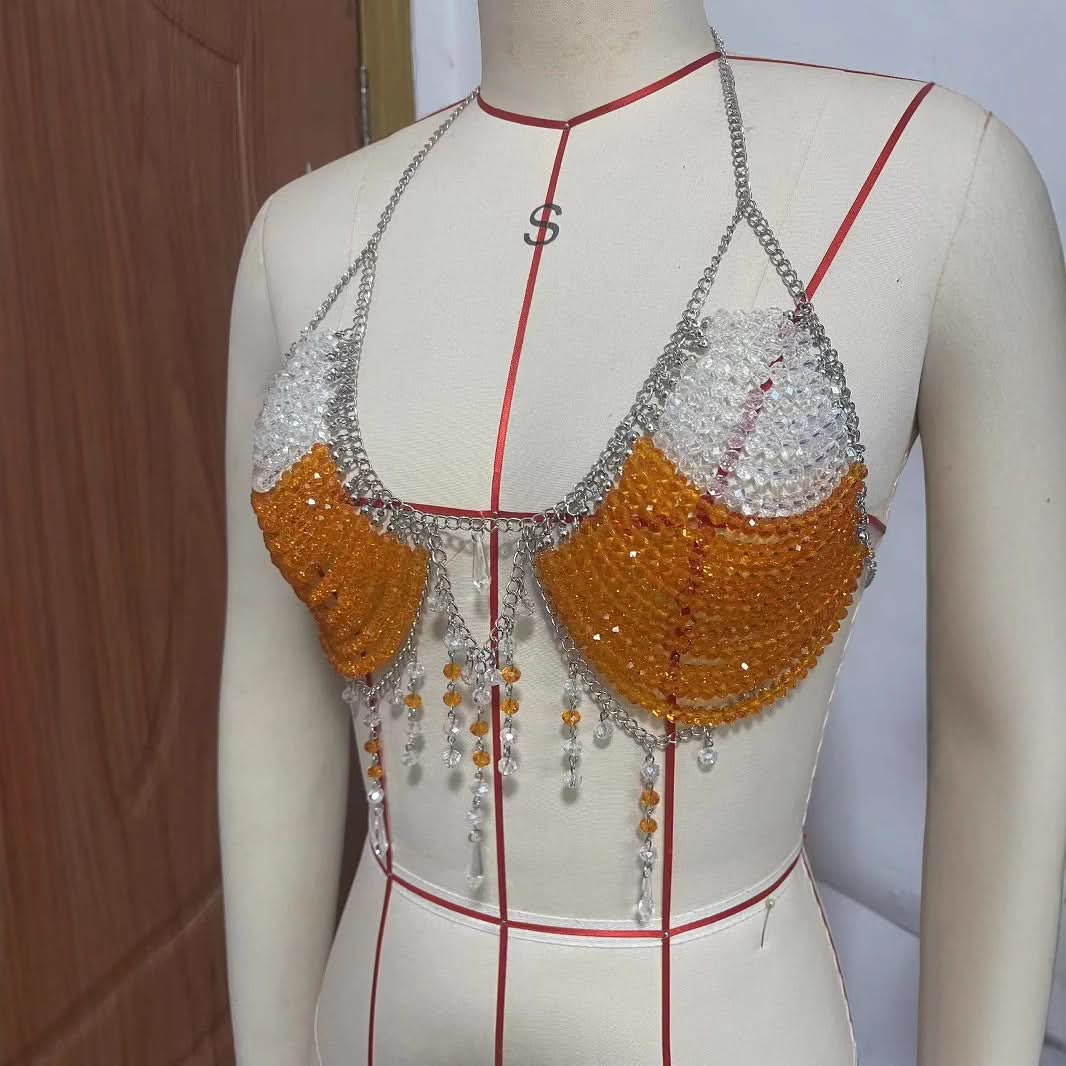 Halter u neck metal chain beaded top  | Festival Outfits Women