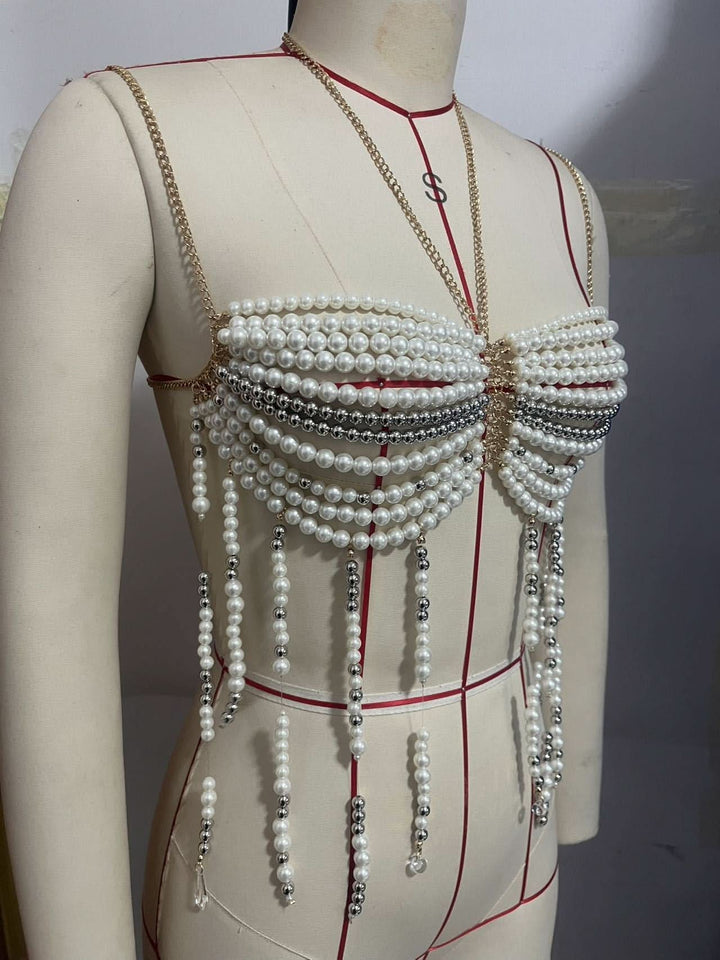 Halter metal chain beaded backless top  | Festival Outfits Women