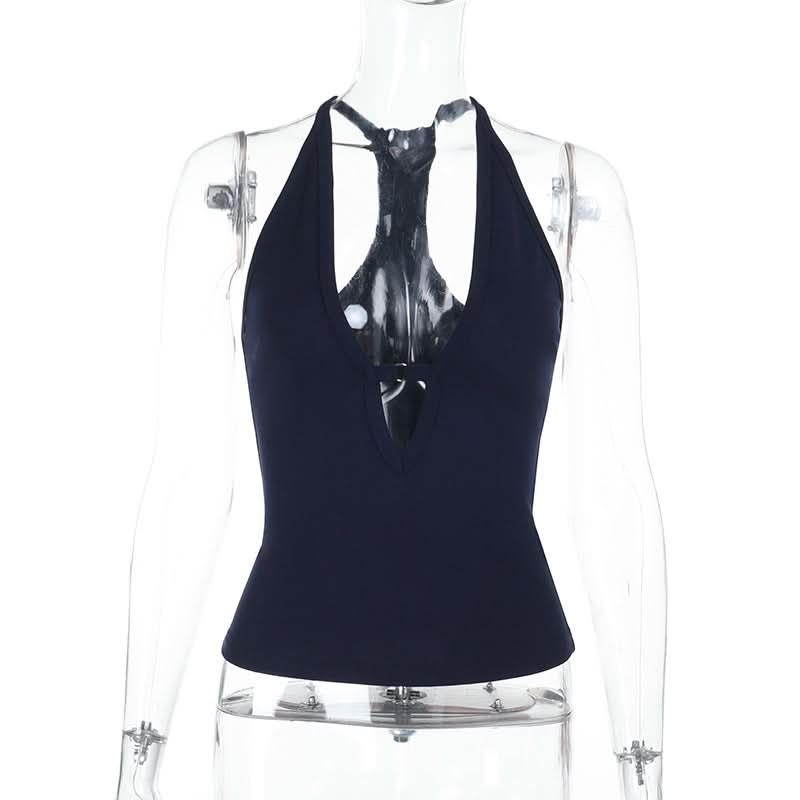 Hollow out v neck solid tank cut out top  | Festival Outfits Women