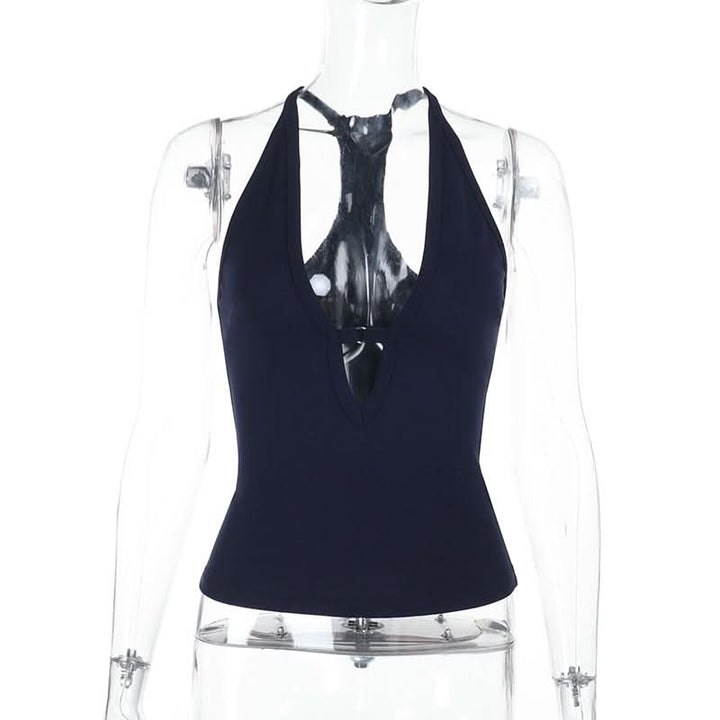 Hollow out v neck solid tank cut out top  | Festival Outfits Women