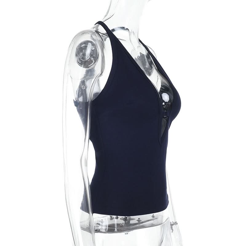 Hollow out v neck solid tank cut out top  | Festival Outfits Women