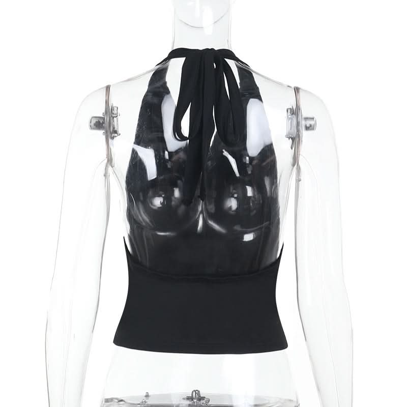 Cowl neck halter self tie solid backless top-final-sale