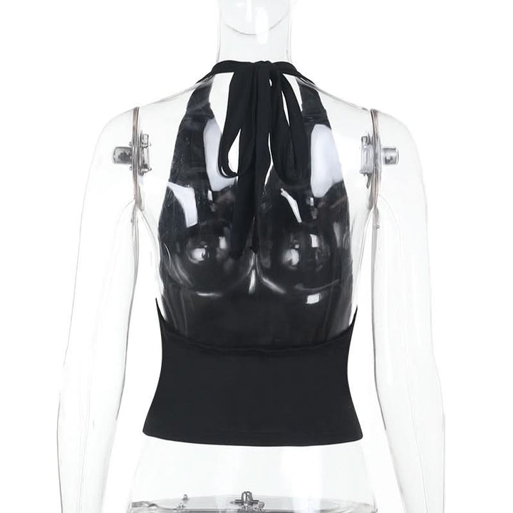 Cowl neck halter self tie solid backless top-final-sale