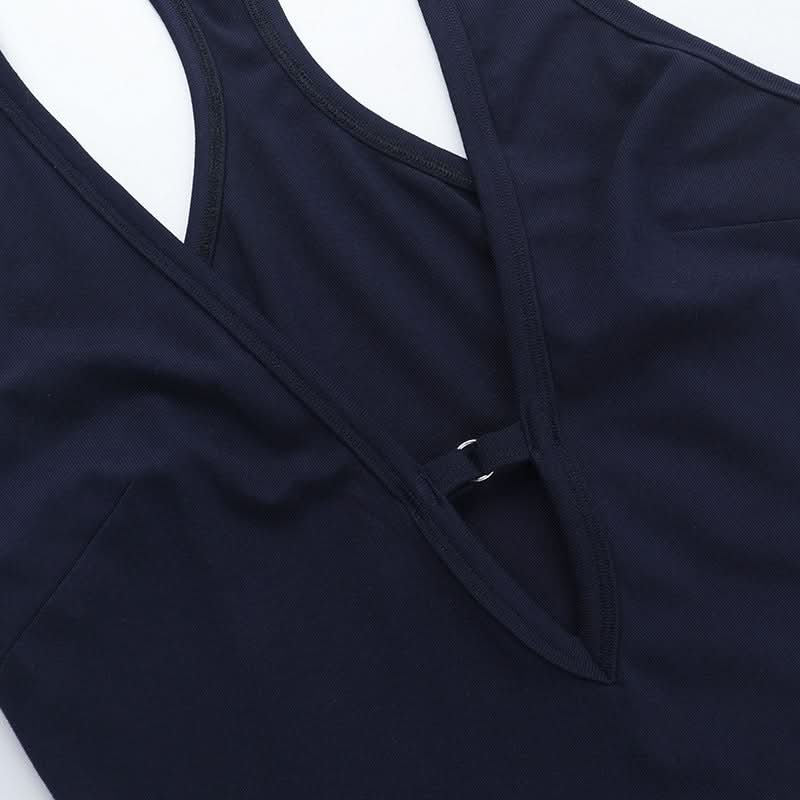 Hollow out v neck solid tank cut out top  | Festival Outfits Women