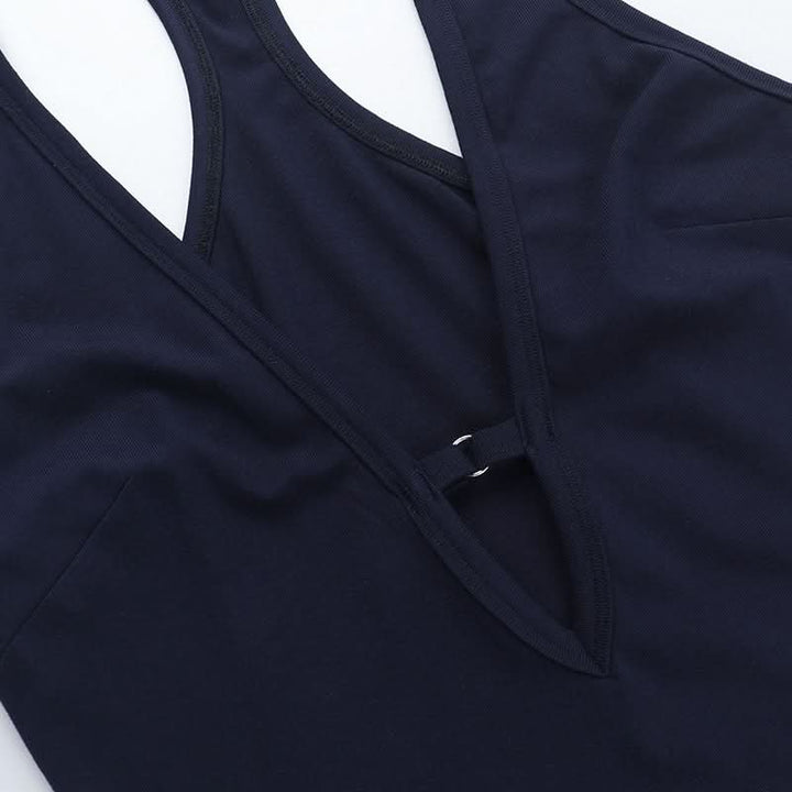 Hollow out v neck solid tank cut out top  | Festival Outfits Women