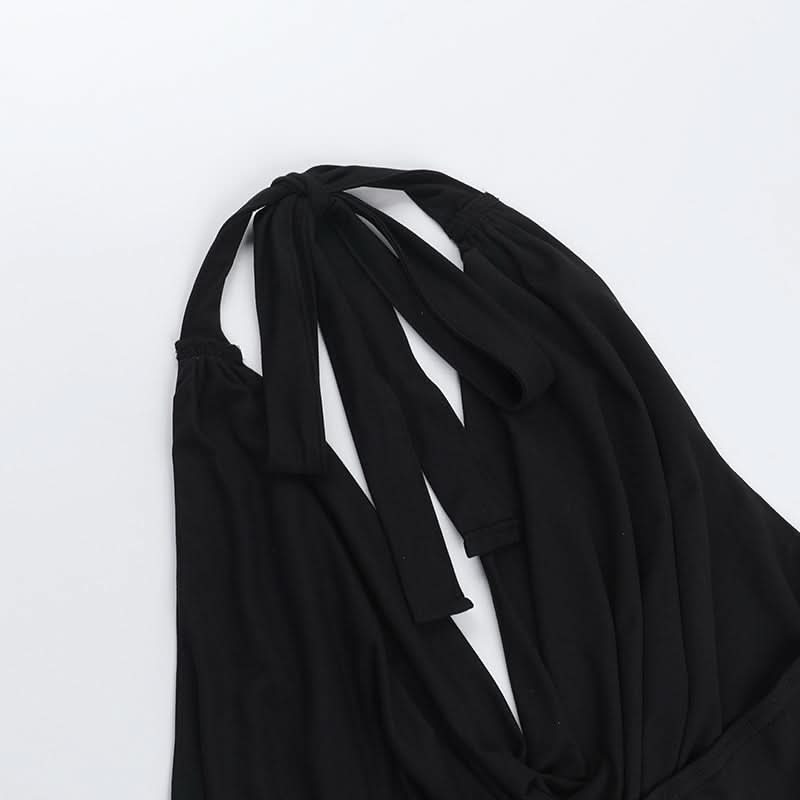 Cowl neck halter self tie solid backless top-final-sale