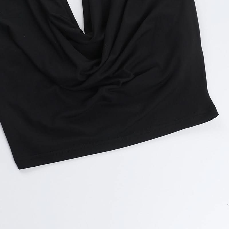 Cowl neck halter self tie solid backless top-final-sale