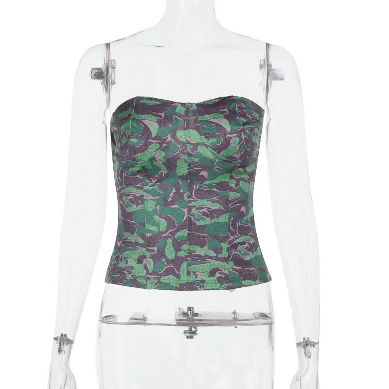 Print corset contrast backless tube top  | Festival Outfits Women