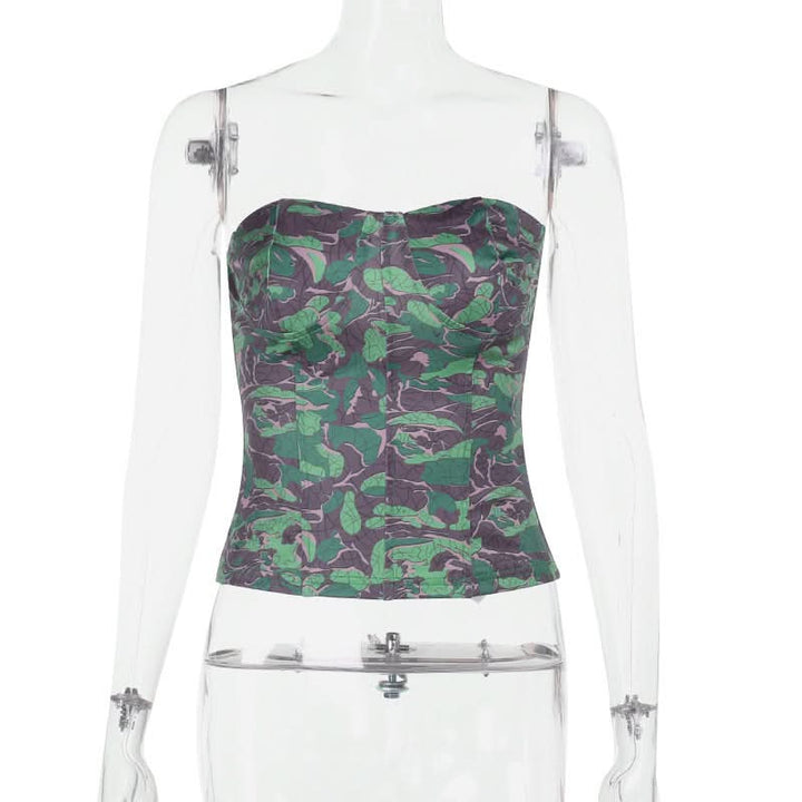Print corset contrast backless tube top  | Festival Outfits Women