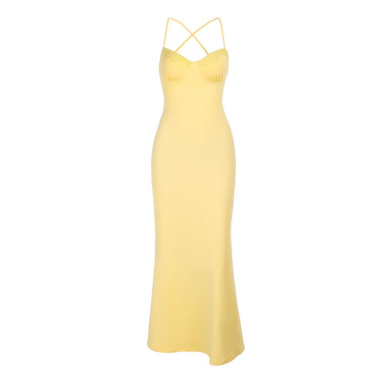 Cross back self tie lace hem v neck cami mini dress  | Festival Outfits Women