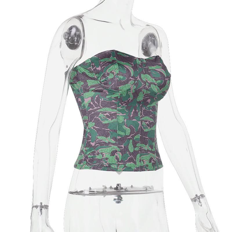 Print corset contrast backless tube top  | Festival Outfits Women