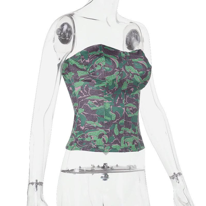 Print corset contrast backless tube top  | Festival Outfits Women