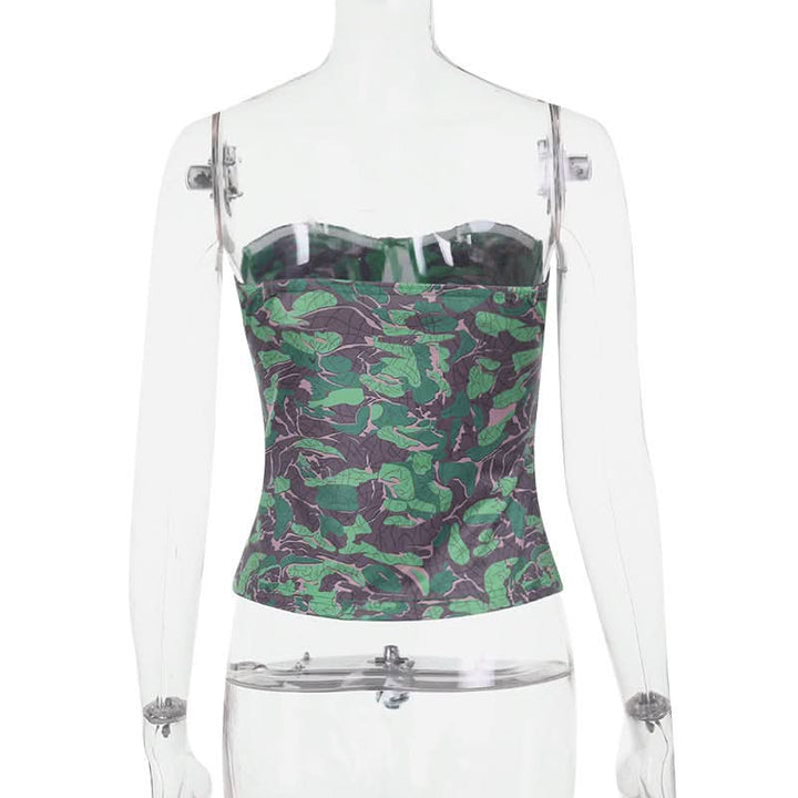 Print corset contrast backless tube top  | Festival Outfits Women