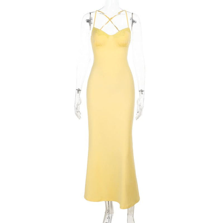 Cross back self tie lace hem v neck cami mini dress  | Festival Outfits Women