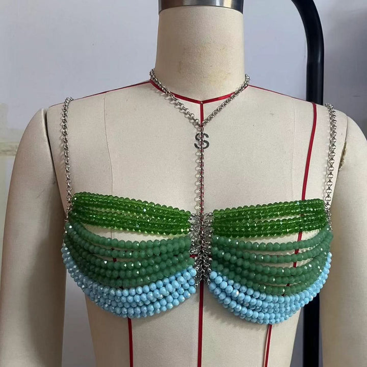 Metal chain beaded halter cami top  | Festival Outfits Women