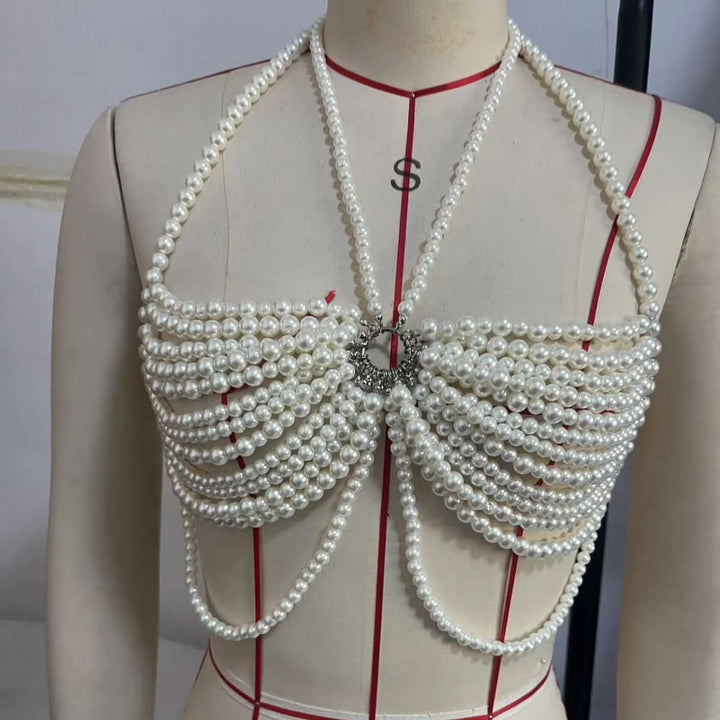 White halter o ring beaded backless top  | Festival Outfits Women