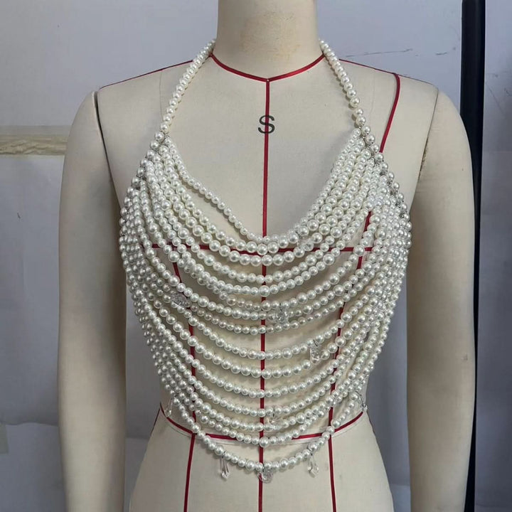 White halter o ring beaded backless top  | Festival Outfits Women