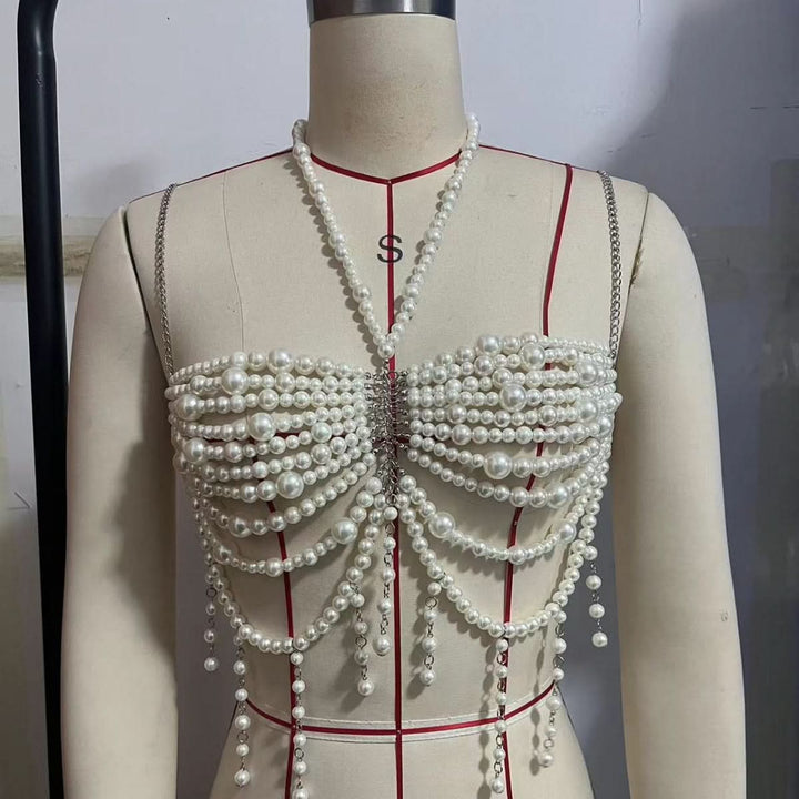 Metal chain beaded halter backless top  | Festival Outfits Women