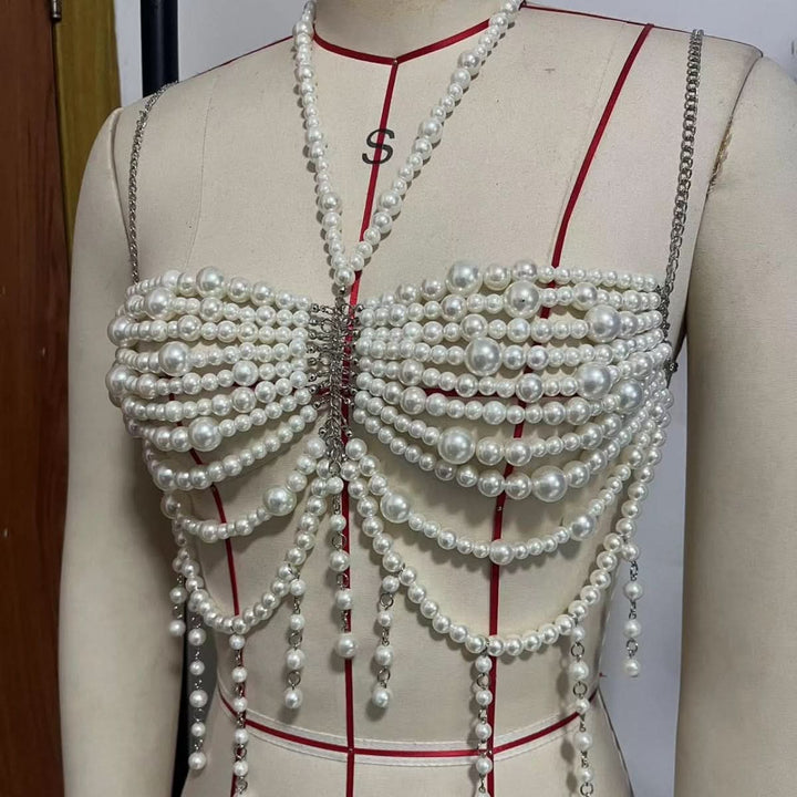 Metal chain beaded halter backless top  | Festival Outfits Women