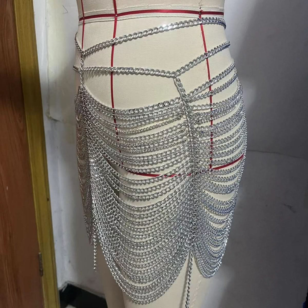 Silver metal chain hollow out waist chain  | Festival Outfits Women