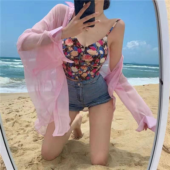 Smocked flower print v neck padded cami top  | Festival Outfits Women