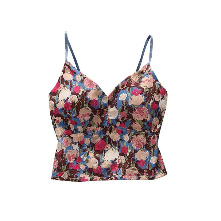 Smocked flower print v neck padded cami top  | Festival Outfits Women