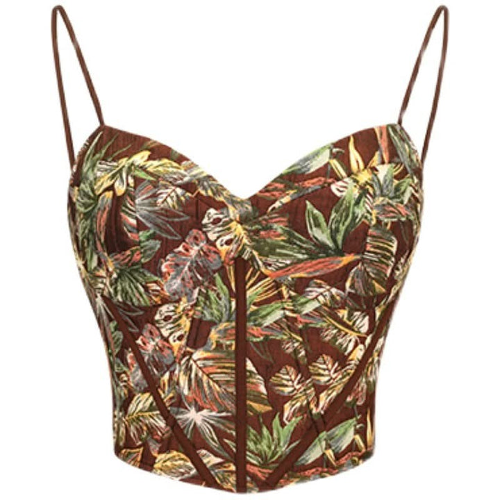 V neck print corset contrast cami top  | Festival Outfits Women