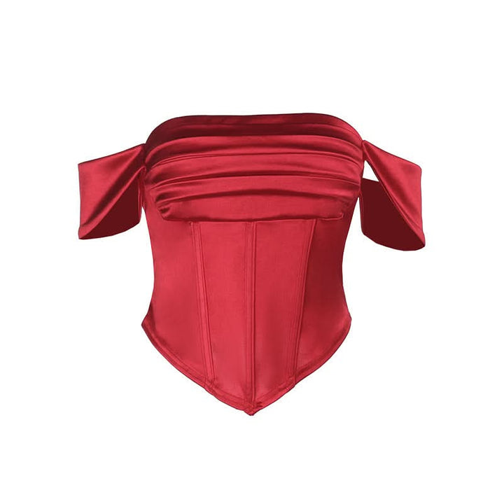 Off shoulder pleated satin corset tube top  | Festival Outfits Women