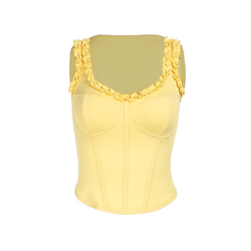 Ruffle v neck corset solid tank top  | Festival Outfits Women