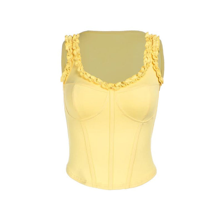 Ruffle v neck corset solid tank top  | Festival Outfits Women