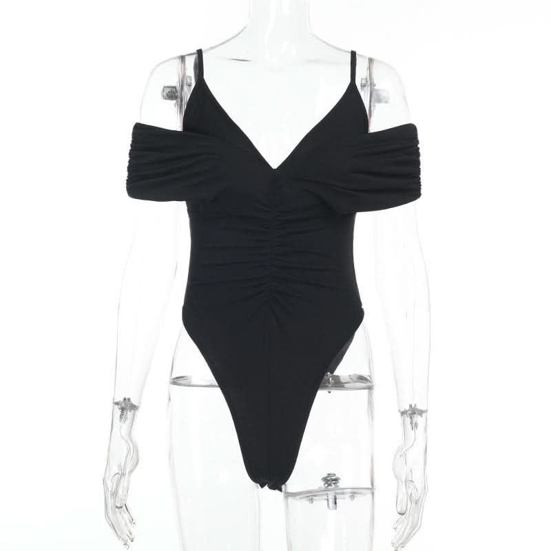 Ruched v neck hollow out cami bodysuit  | Festival Outfits Women-final-sale