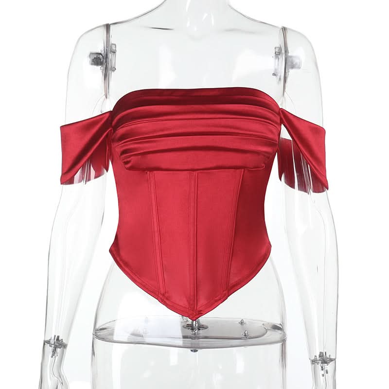 Off shoulder pleated satin corset tube top  | Festival Outfits Women