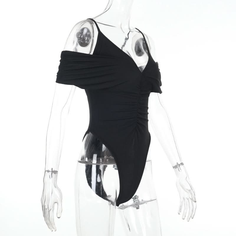 Ruched v neck hollow out cami bodysuit  | Festival Outfits Women-final-sale