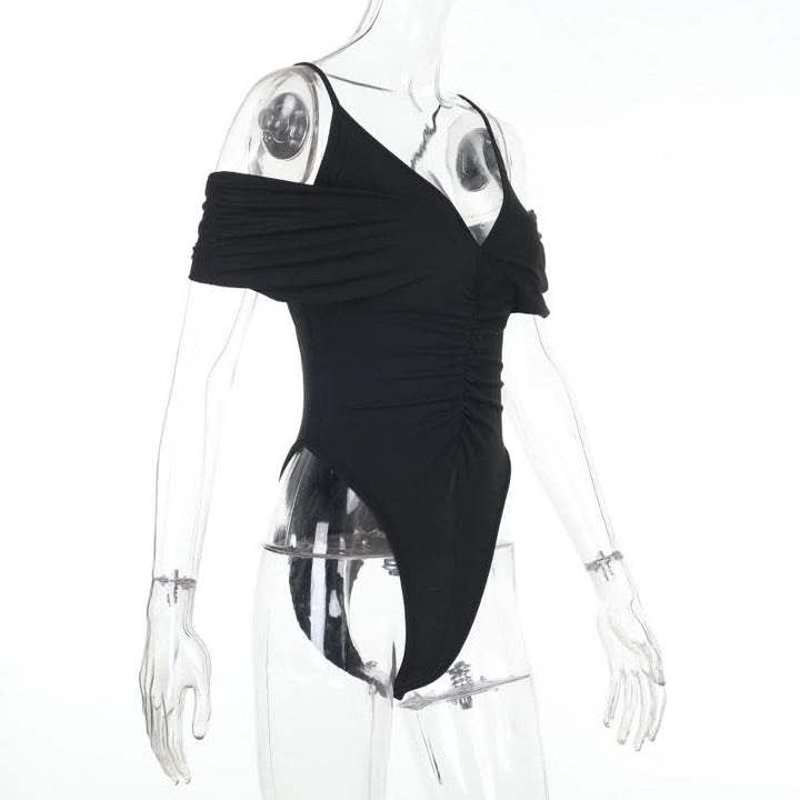 Ruched v neck hollow out cami bodysuit  | Festival Outfits Women-final-sale