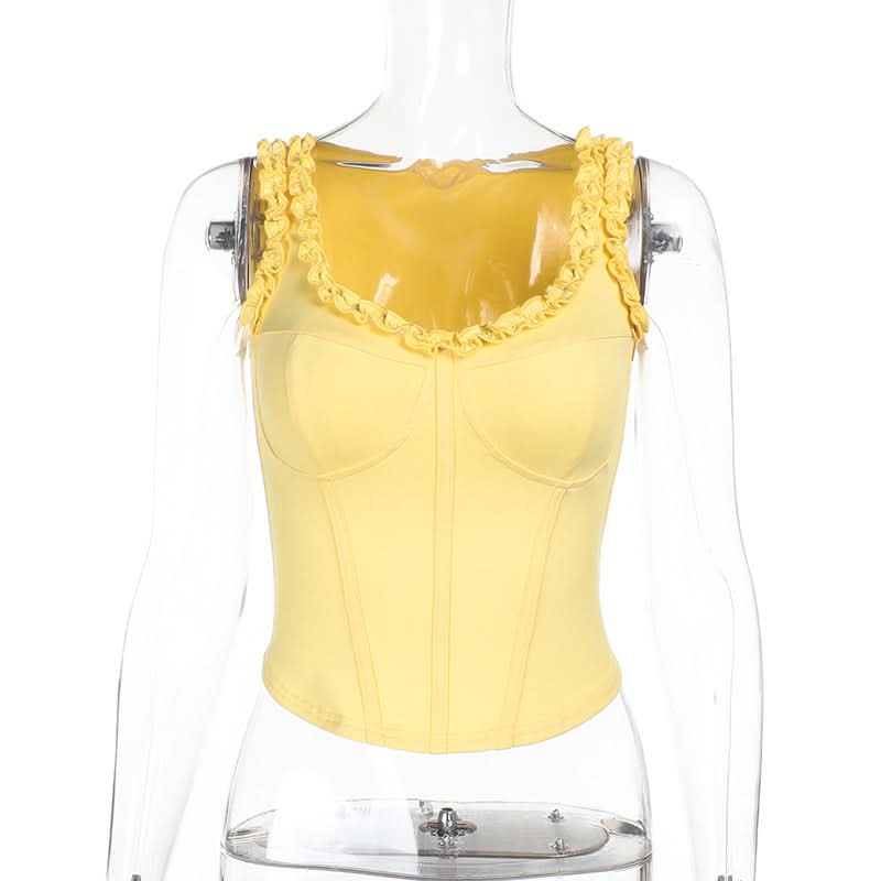 Ruffle v neck corset solid tank top  | Festival Outfits Women