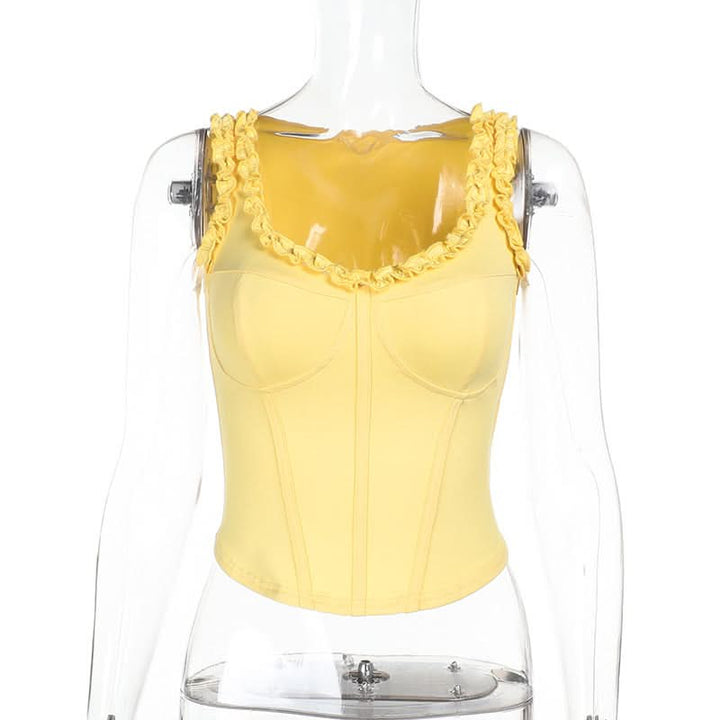 Ruffle v neck corset solid tank top  | Festival Outfits Women
