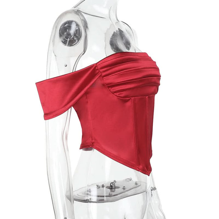 Off shoulder pleated satin corset tube top  | Festival Outfits Women
