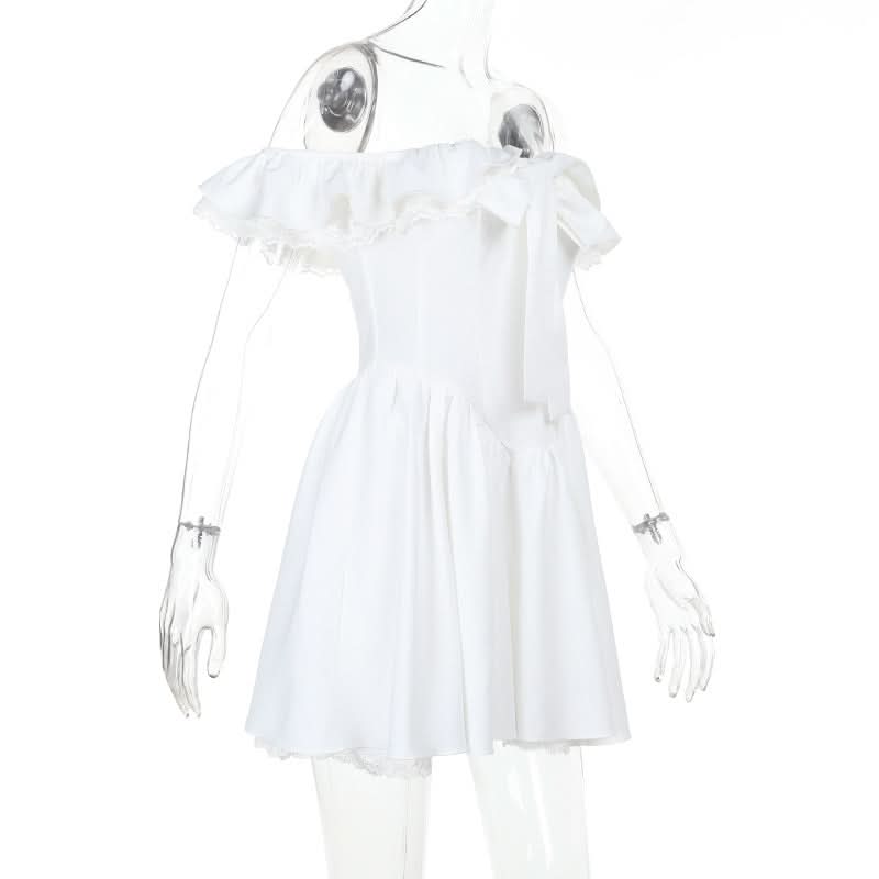 Off shoulder lace hem ruched zip-up mini dress  | Festival Outfits Women-final-sale