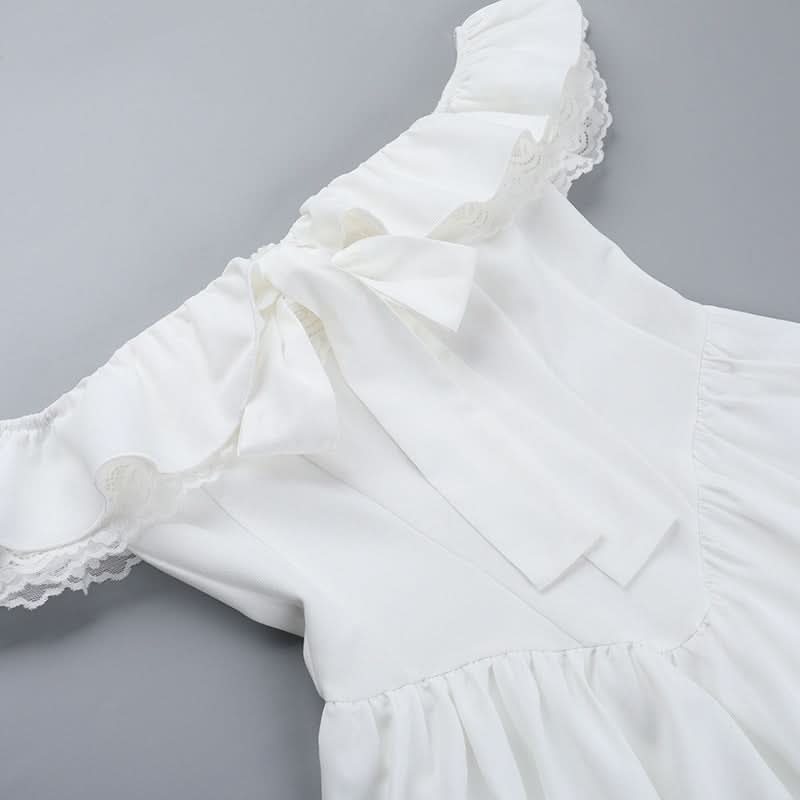 Off shoulder lace hem ruched zip-up mini dress  | Festival Outfits Women-final-sale