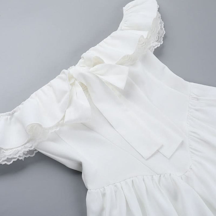 Off shoulder lace hem ruched zip-up mini dress  | Festival Outfits Women-final-sale
