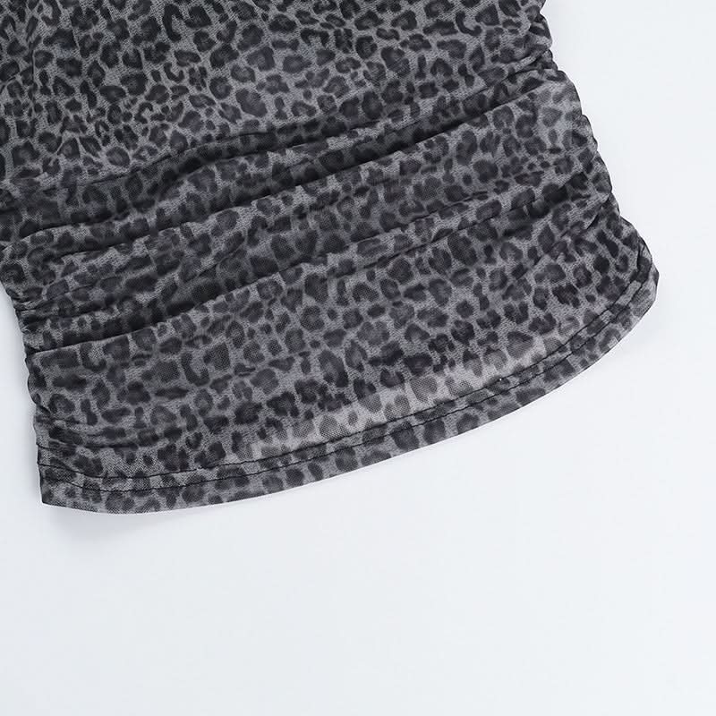 Leopard print ruched u neck mesh cami top  | Festival Outfits Women  | Cheetah Print Top