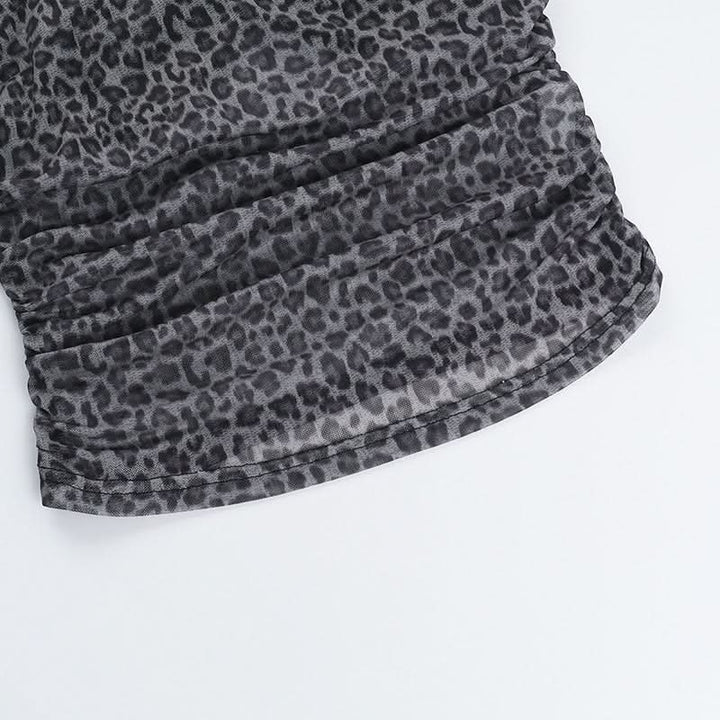 Leopard print ruched u neck mesh cami top  | Festival Outfits Women  | Cheetah Print Top