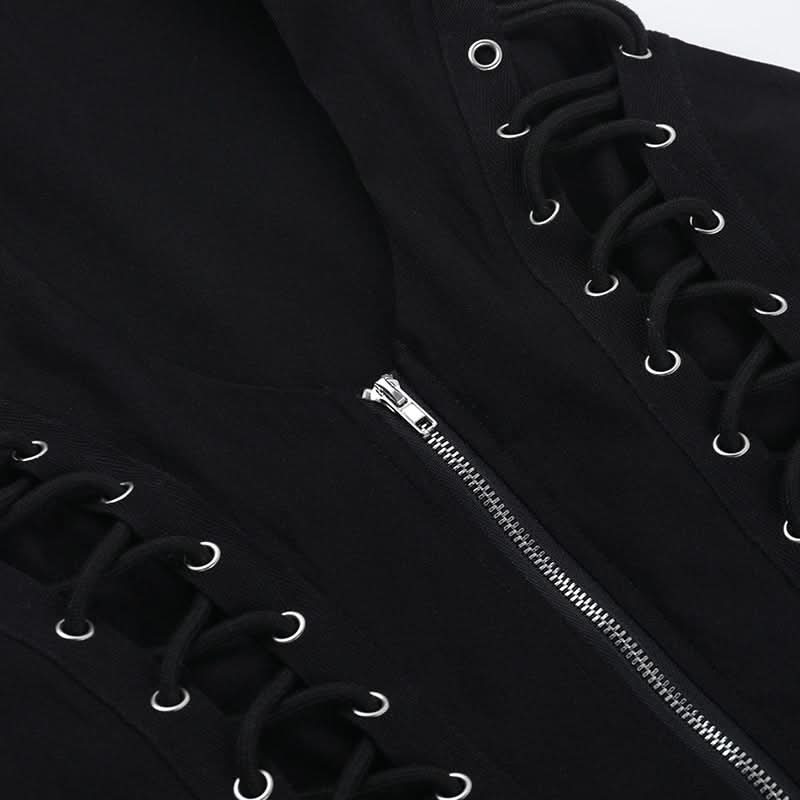 Zip-up u neck lace up sleeveless solid top  | Festival Outfits Women
