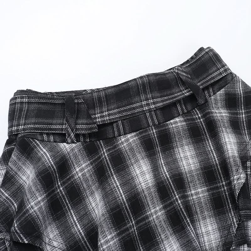 Irregular plaid belt A line mini skirt  | Festival Outfits Women