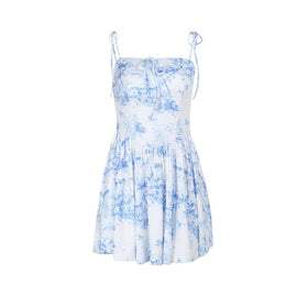 Square neck print self tie cami mini dress  | Festival Outfits Women