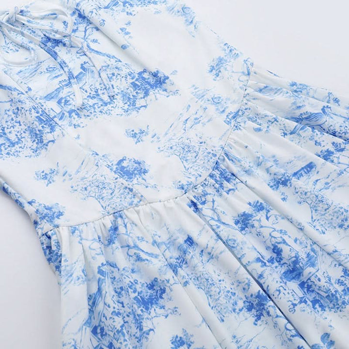 Square neck print self tie cami mini dress  | Festival Outfits Women