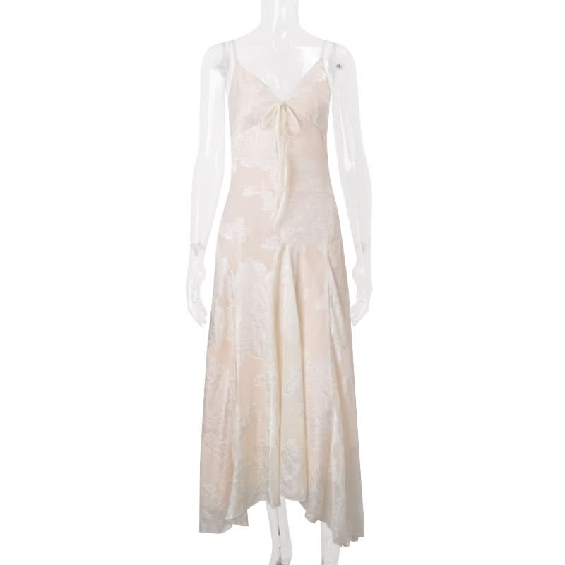 Zip-up v neck print backless cami maxi dress  | Festival Outfits Women