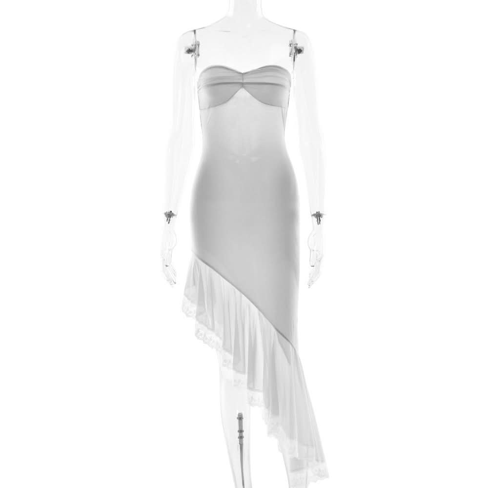 Irregular lace hem self tie tube midi dress  | Festival Outfits Women