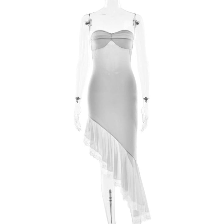 Irregular lace hem self tie tube midi dress  | Festival Outfits Women